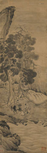 禹之鼎(1647-1716)款 策马待渡图 纸本水墨 立轴