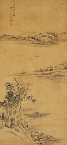 王学浩(1754-1832) 秋山归帆图 绫本水墨 立轴