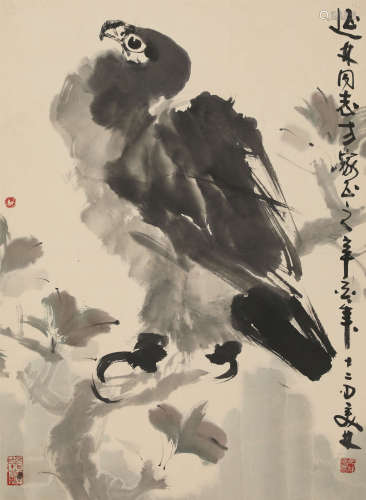 1981年作 韩美林（b.1936） 鹰 纸本设色 立轴