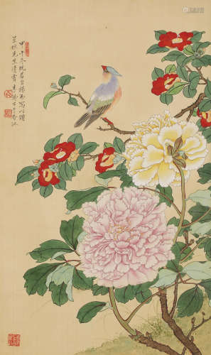 1954年作 李凤公(1883-1967） 仿宋元花鸟图 绢本设色 立轴