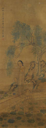 钱慧安（1911-1833） 人物 绢本设色 镜框