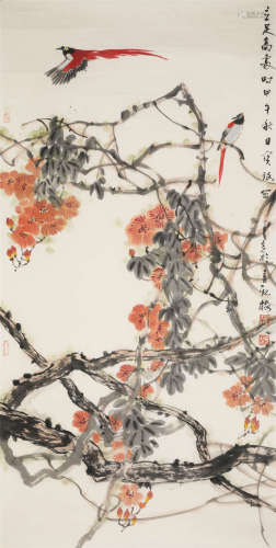 贾宝珉(b.1941) 立足高处 纸本设色 镜心