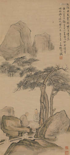 张风(?-1662)款 山水人物 纸本设色 立轴