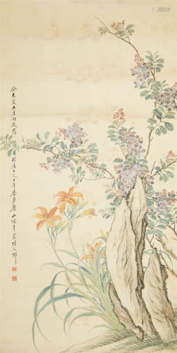 陆文郁(1887-1974) 花卉 绢本设色 立轴