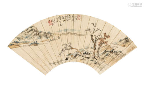 蒲华 （1832-1911)90 秋江晚渡 扇面 纸本设色 镜心
