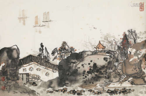 胡振昆(1941-1997) 山水 纸本设色 软片