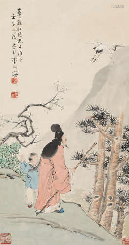 李芳园(1883-1947) 观鹤图 纸本设色 立轴