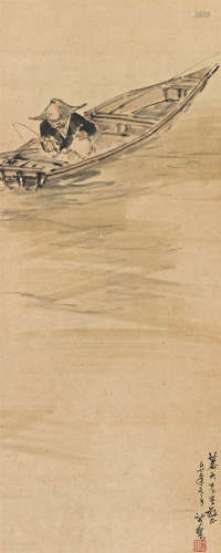 赵望云（1906～1977） 1932年作 独钓 立轴 设色纸本