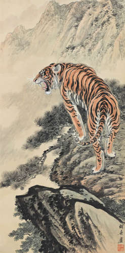 胡爽盦（1916～1988） 威震空山 立轴 设色纸本