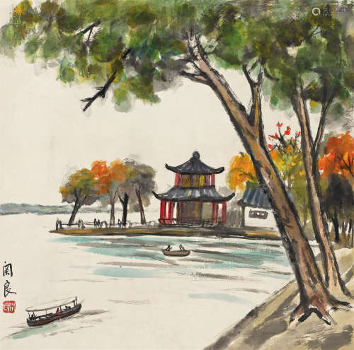 关良（1900～1986） 西湖景色 立轴 设色纸本
