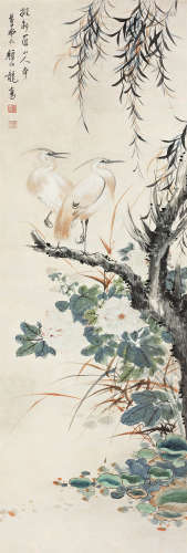 颜伯龙（1898～1955） 秋塘双鹭 镜心 设色纸本