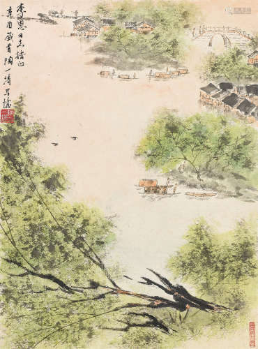 陶一清（1914～1986） 1981年作 江南水乡 立轴 设色纸本