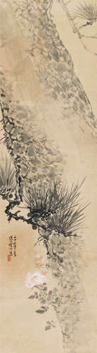 陈树人（1884～1948） 1934年作 松苍花红 立轴 设色纸本