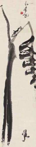 丁衍庸（1902～1978） 芭蕉双蛙 立轴 水墨纸本