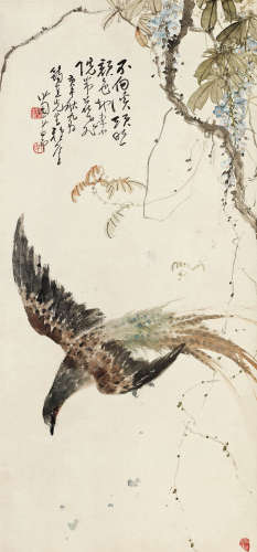 赵少昂（1905～1998） 1930年作 紫藤雉鹰 立轴 设色纸本