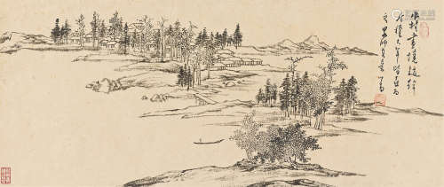 溥儒（1896～1963） 水村画境 镜心 水墨纸本