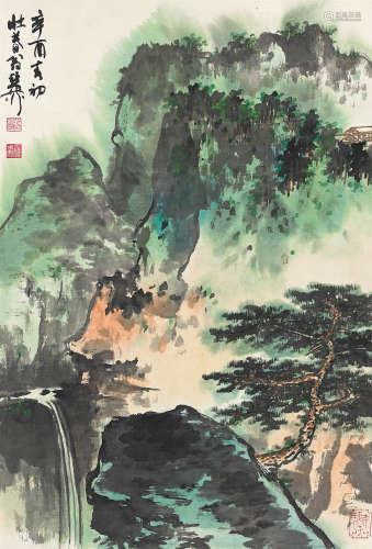 谢稚柳（1910～1997） 1981年作 暮霭清泉 立轴 设色纸本
