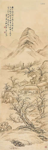 江寒汀（1904～1963） 1930年作 茅堂勤读 立轴 设色纸本