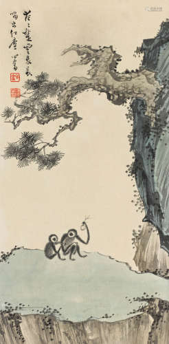 溥儒（1896～1963） 松壑双猿 镜心 设色纸本