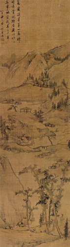 査士标（1615～1698） 秋林闲步 立轴 设色绢本