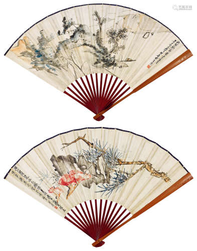 潘天寿（1897～1971） 1926年作 山水 清供合璧 成扇 设色纸本