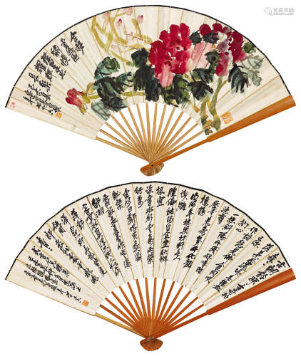 吴昌硕（1844～1927） 1920年作 书画合璧 成扇 设色纸本