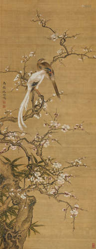 沈铨（1682～1760） 梅花双棲 立轴 设色绢本