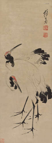 普荷（1593～1683） 双鹤图 立轴 设色纸本