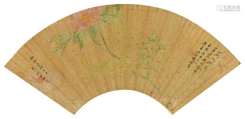 钱维城（1720～1772） 芙蓉兰花 扇面 设色金笺