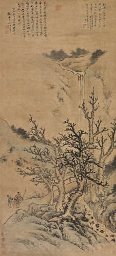 高阳（1545～1623） 1623年作 秋林观瀑 立轴 设色纸本