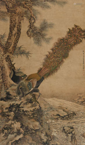 沈铨（1682～1760） 1759年作 孔雀 立轴 设色纸本