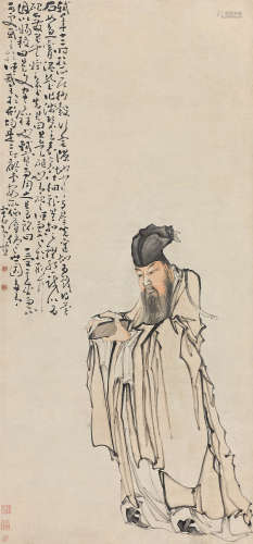 黄慎（1687～1766） 东坡赏砚图 立轴 设色纸本