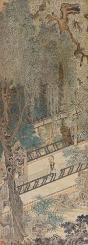 居节（1524～1585） 1558年作 亭榭赏景 立轴 设色纸本