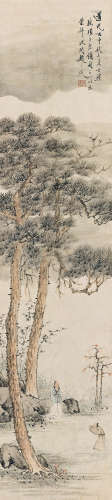赵之琛（1781～1852） 1836年作 树下问道 立轴 设色纸本