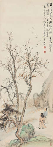 倪田（1855～1919） 1912年作 空林落日 立轴 设色纸本