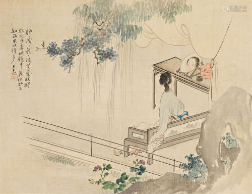 王素（1794～1877） 秋思图 立轴 设色绢本