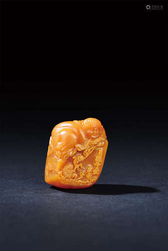 王孝前  寿山田黄石“刘海戏蟾”摆件 WANG XIAOQIAN SHOUSHAN TIANHUANG STONE SEAL