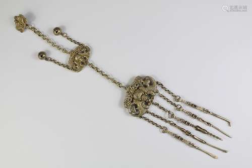 A Chinese White Metal Chatelaine