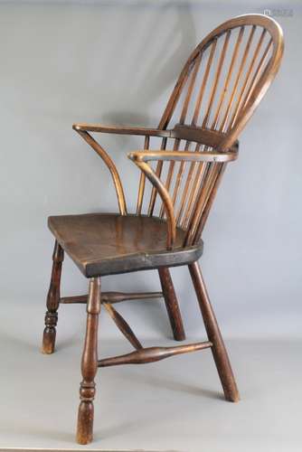 A Pair of Antique Oak and Elm Spindle Back Chairs