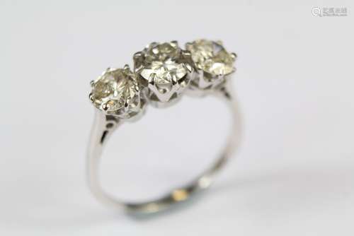 An Antique White Gold and Three-stone Diamond Ring