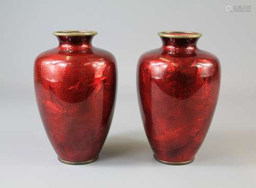 A Pair of Japanese Ginbari Foil Vases