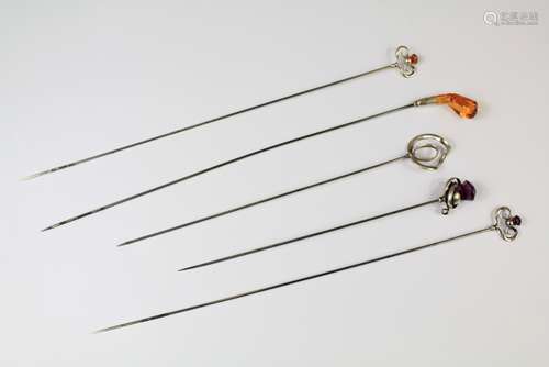 Five Sterling Silver Hallmarked Hat Pins