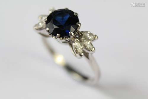 A Platinum Sapphire and Diamond Ring