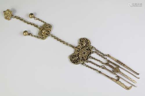 A Chinese White Metal Chatelaine