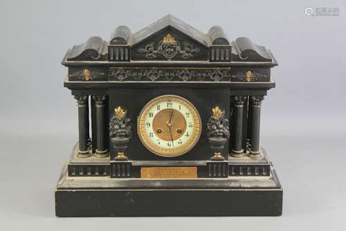 A Victorian Black Slate Mantle Clock