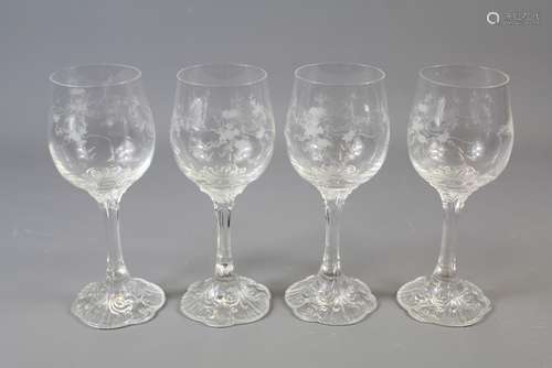 Four Crystal Rosenthal Classic Rose Monbijou Wine Glasses