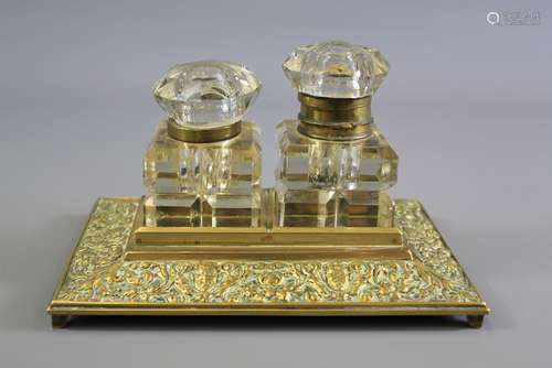 A Victorian Brass Double Inkwell