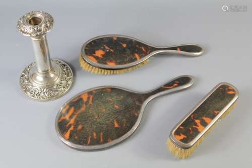 A Silver and Tortoiseshell Dressing Table Set