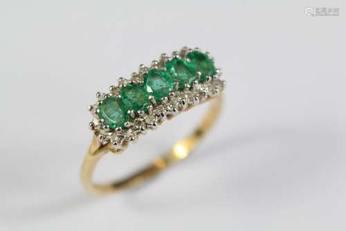 A Ladies 9ct Yellow Gold Emerald and Diamond Ring