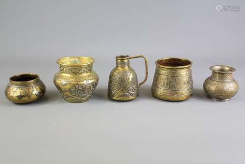 A Collection of Five Cairo-Ware Vases